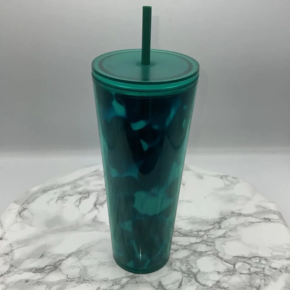 STARBUCKS Turquoise Wave Venti Cold Cup Tumbler with Straw-24 Oz